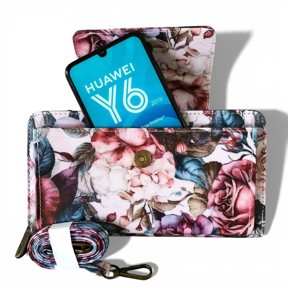 Cotton Road Wallet: Large PINK FLORAL PVC Cellphone Sling Wallet on white background