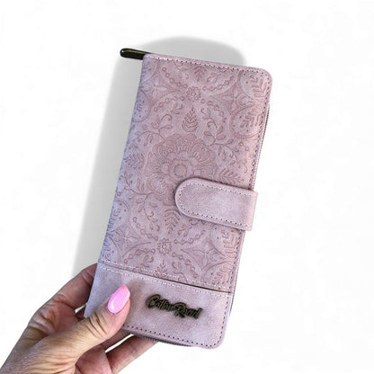 Cotton Road Wallet: Large PINK PU Leather Wallet with EMBOSSED Print