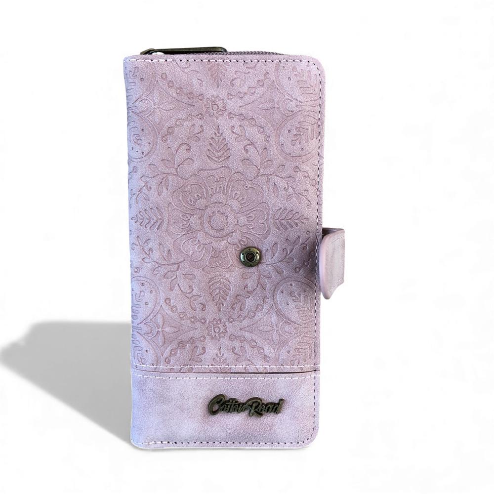 Cotton Road Wallet: Large PINK PU Leather Wallet with EMBOSSED Print