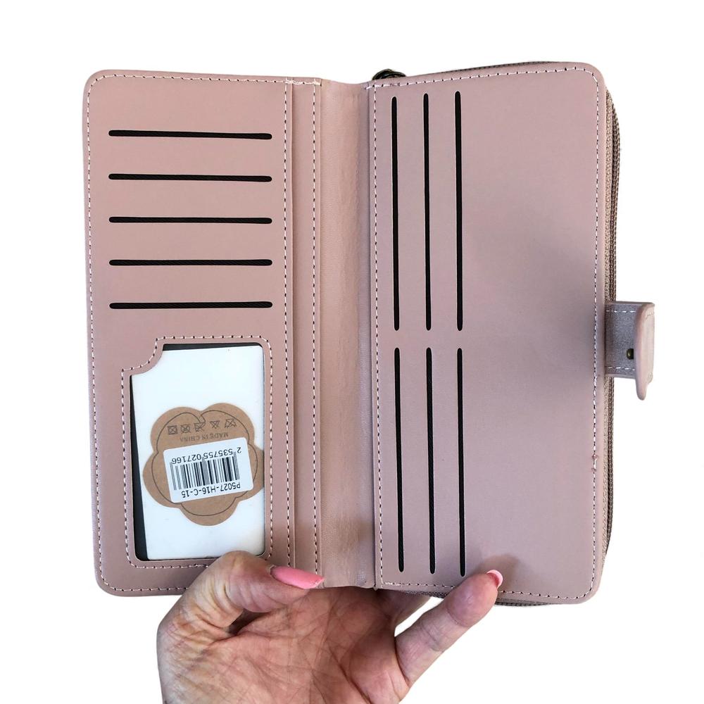 Cotton Road Wallet: Large PINK PU Leather Wallet with EMBOSSED Print