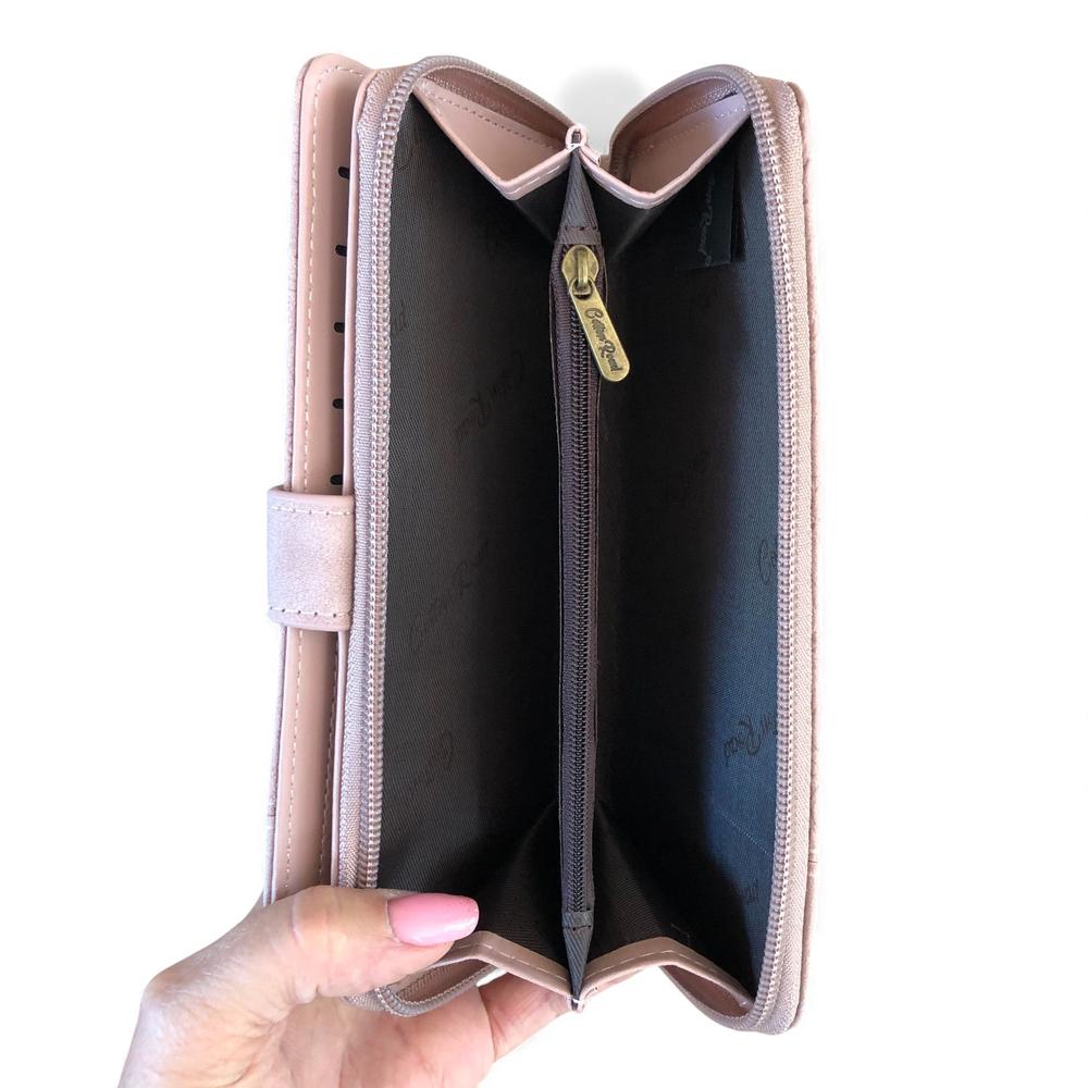 Cotton Road Wallet: Large PINK PU Leather Wallet with EMBOSSED Print