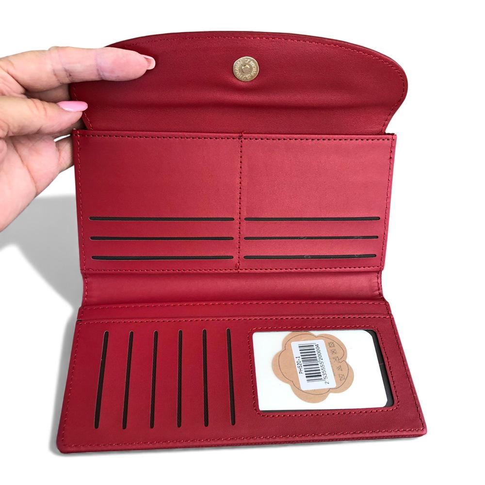 Cotton Road Wallet: Large RED PU Leather Wallet with CLIP