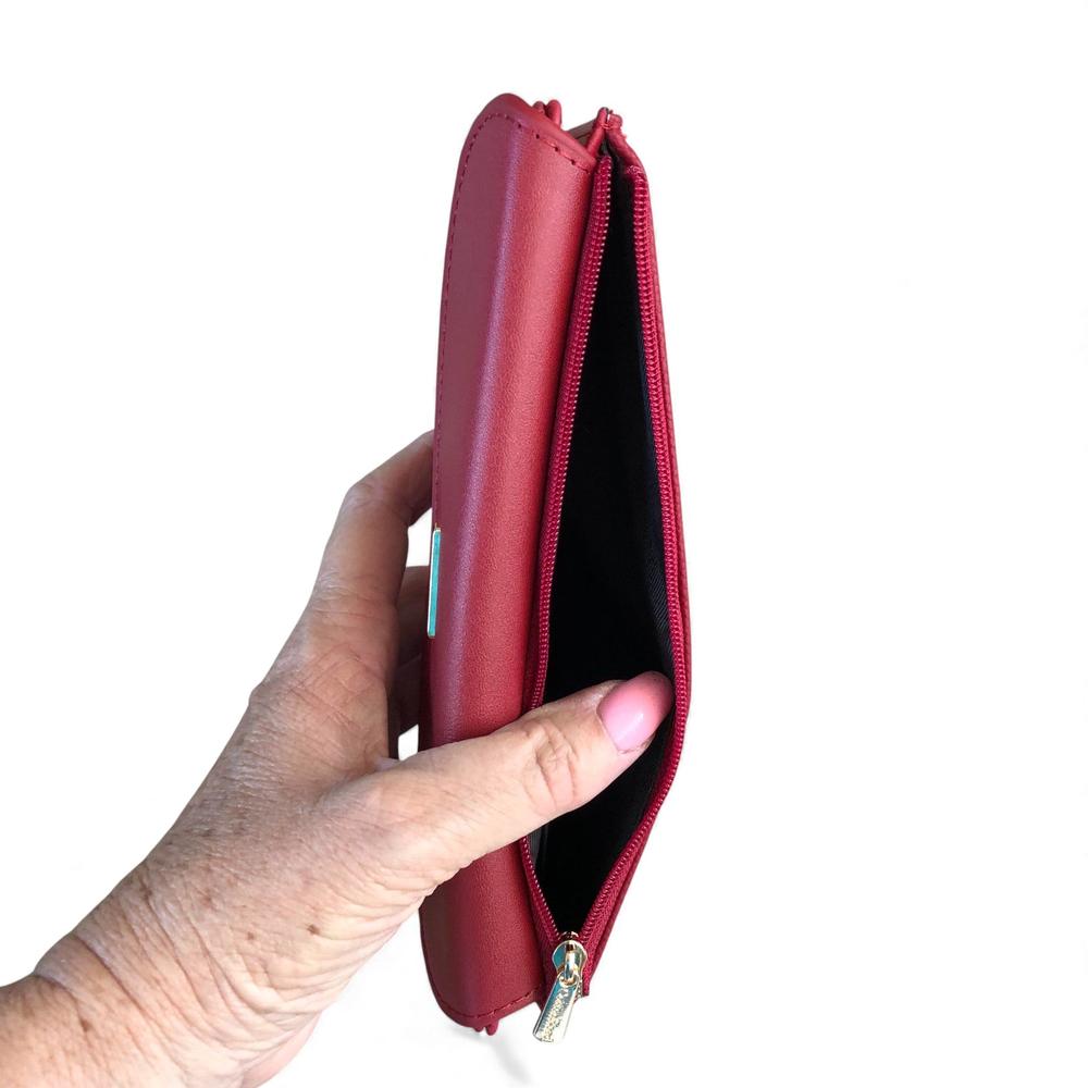 Cotton Road Wallet: Large RED PU Leather Wallet with CLIP