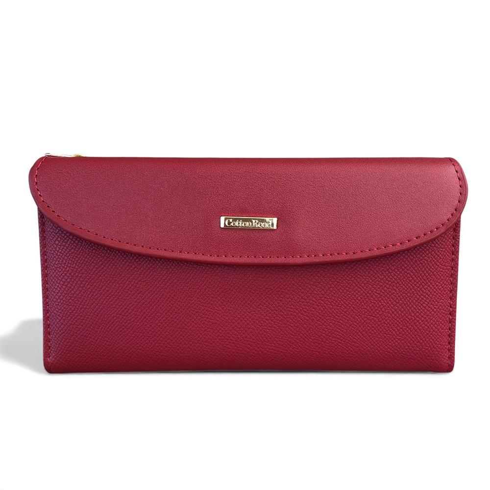 Cotton Road Wallet: Large RED PU Leather Wallet with CLIP