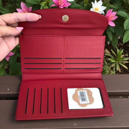 Cotton Road Wallet: Large RED PU Leather Wallet with CLIP