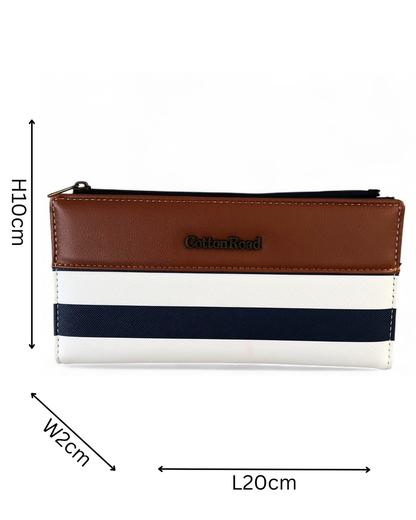Cotton Road Wallet: NAVY and WHITE PVC Wallet with TAN detailing
