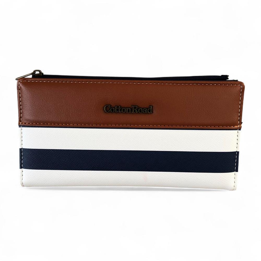 Cotton Road Wallet: NAVY and WHITE PVC Wallet with TAN detailing