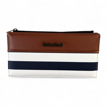 Cotton Road Wallet: NAVY and WHITE PVC Wallet with TAN detailing