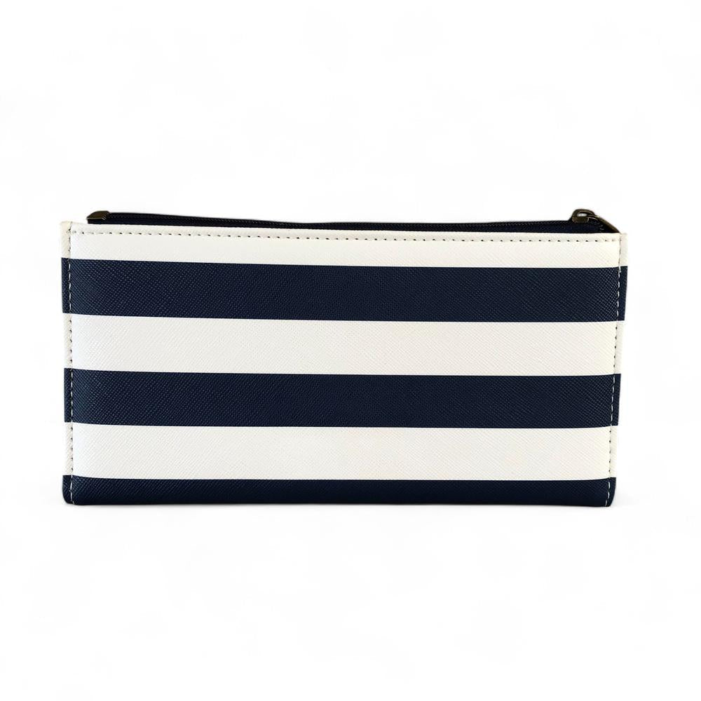 Cotton Road Wallet: NAVY and WHITE PVC Wallet with TAN detailing