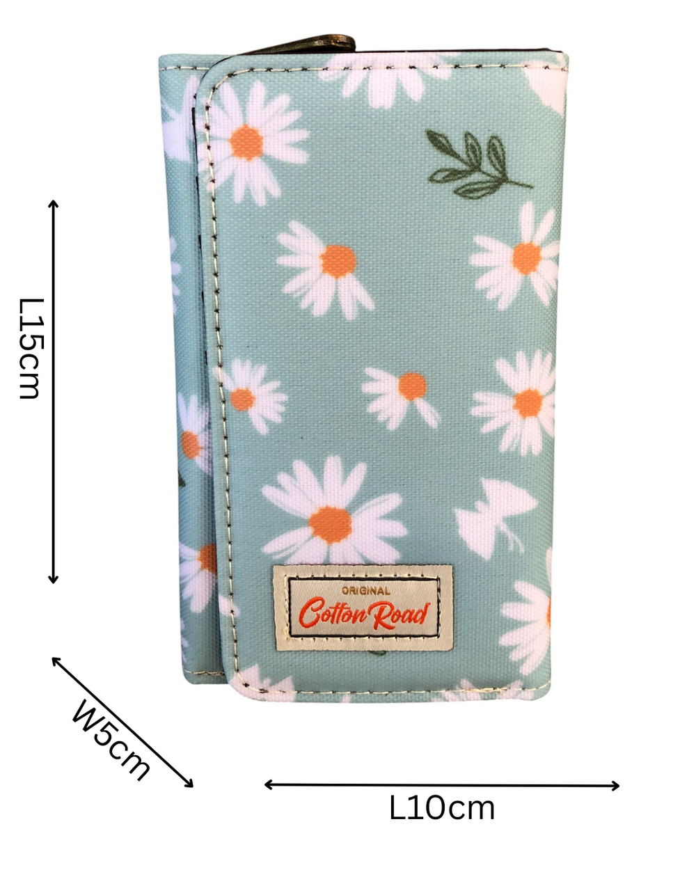 Cotton Road Wallet: Small BLUE PVC Tri-fold Wallet with DAISIES