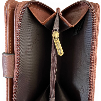 Cotton Road Wallet: Small BROWN Patterned PU Leather with CLIP