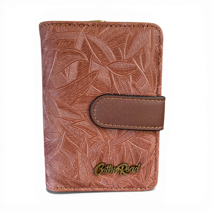 Cotton Road Wallet: Small BROWN Patterned PU Leather with CLIP