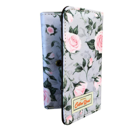 Cotton Road Wallet: Small GREY PVC Tri-fold Wallet with ROSES