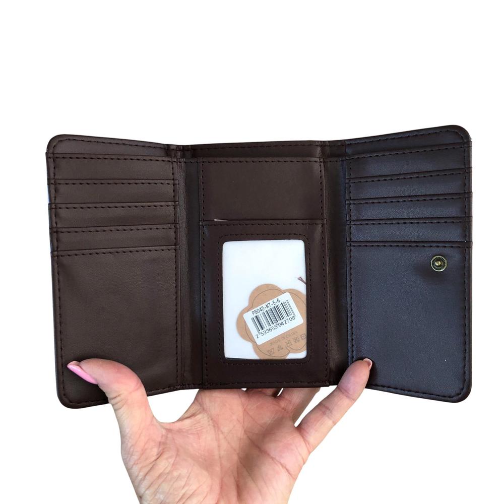 Cotton Road Wallet: Small GREY PVC Tri-fold Wallet with ROSES