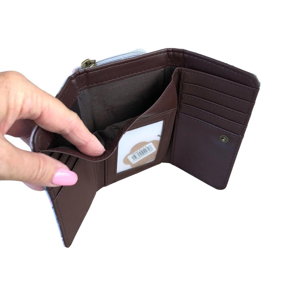 Cotton Road Wallet: Small GREY PVC Tri-fold Wallet with ROSES