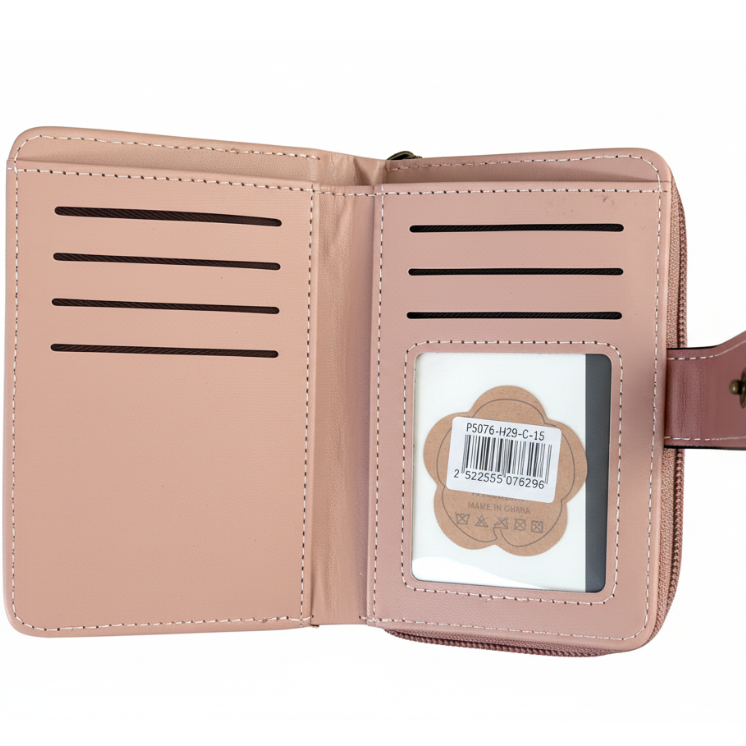 Cotton Road Wallet: Small PINK Patterned PU Leather with CLIP
