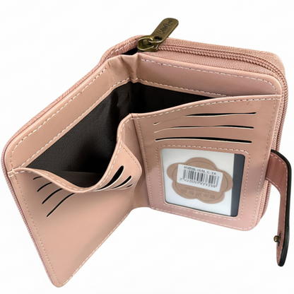 Cotton Road Wallet: Small PINK Patterned PU Leather with CLIP OPEN