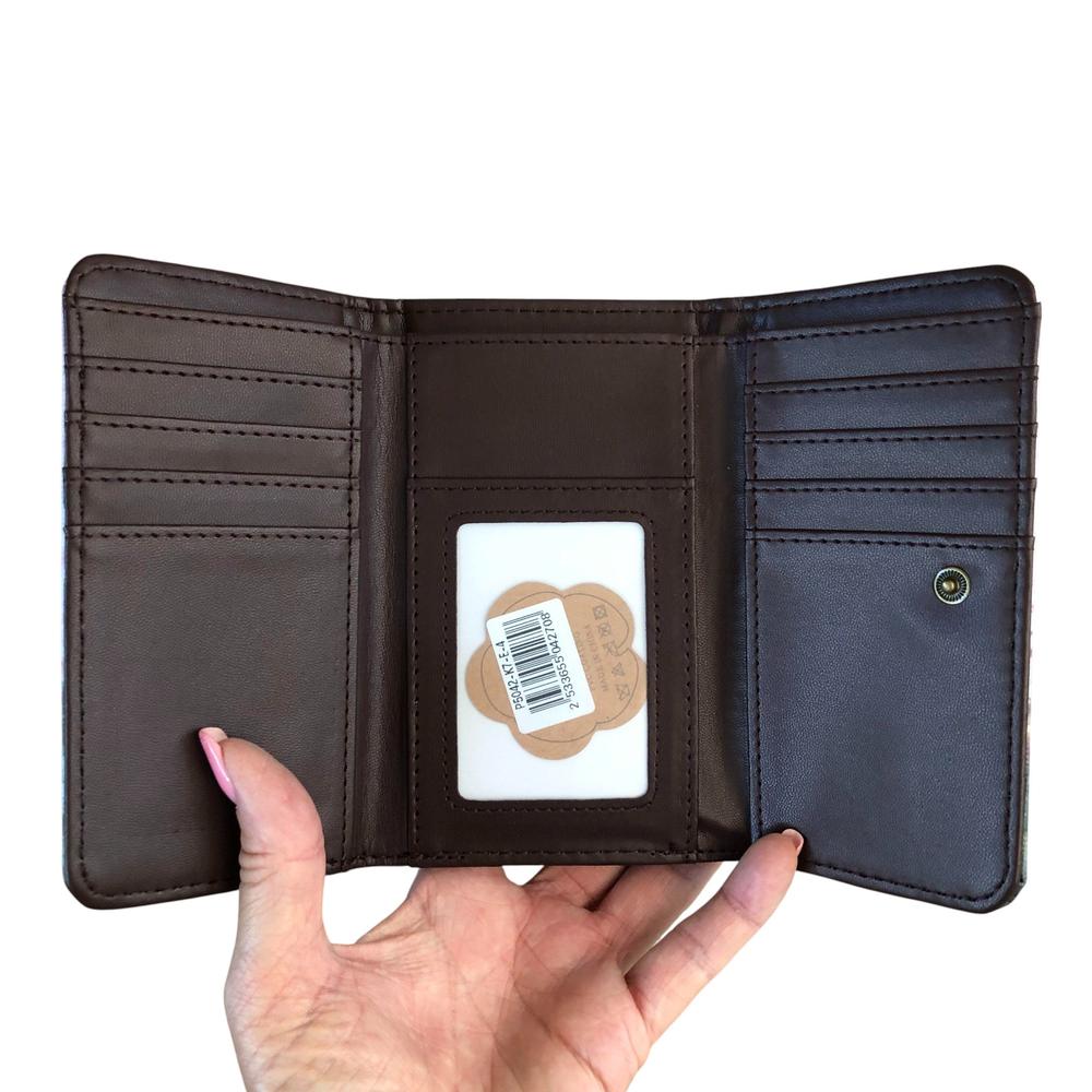 Cotton Road Wallet: Small PURPLE FLORAL PVC Tri-fold Wallet