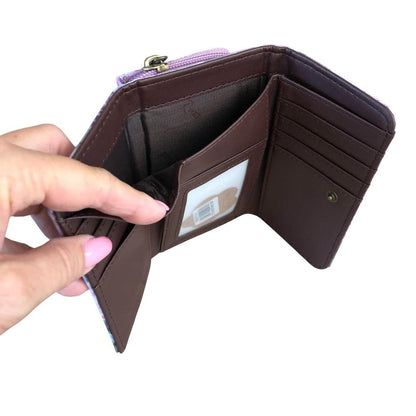 Cotton Road Wallet: Small PURPLE FLORAL PVC Tri-fold Wallet