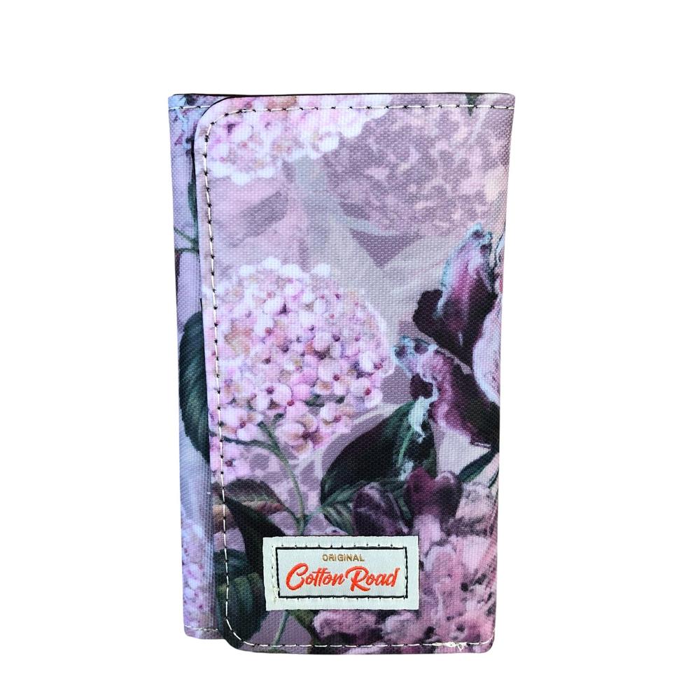 Cotton Road Wallet: Small PURPLE FLORAL PVC Tri-fold Wallet
