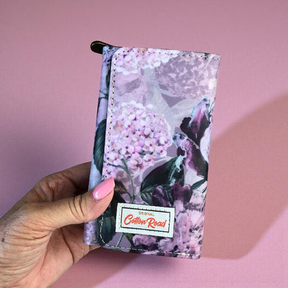 Cotton Road Wallet: Small PURPLE FLORAL PVC Tri-fold Wallet