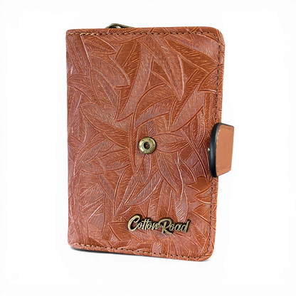 Cotton Road Wallet: Small TAN Patterned PU Leather with CLIP