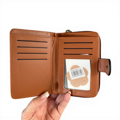 Cotton Road Wallet: Small TAN Patterned PU Leather with CLIP