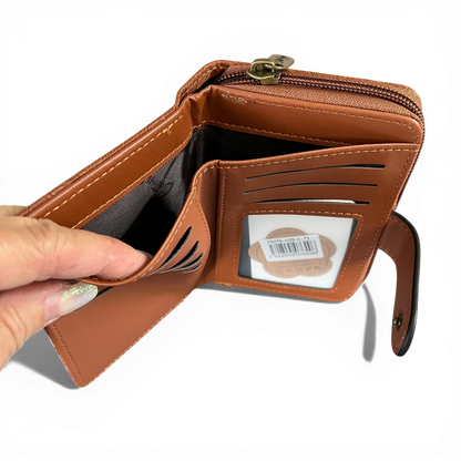 Cotton Road Wallet: Small TAN Patterned PU Leather with CLIP