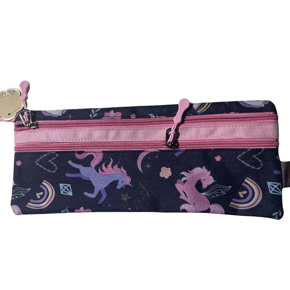 Cotton Road 2-Piece Backpack Set: PINK UNICORN Canvas Kids Backpack with matching Pencil Case FRONT VIEW