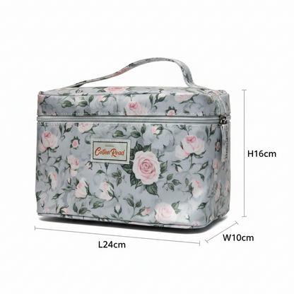 Cotton Road 4-Piece Vanity Set: GREY/ BLUE Set with pink Roses BAG 1 SIZE