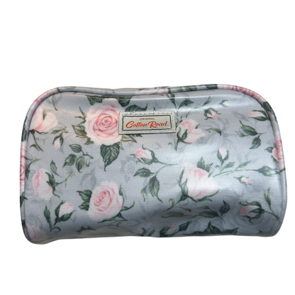 Cotton Road 4-Piece Vanity Set: GREY/ BLUE Set with pink Roses MEDIUM BAG 