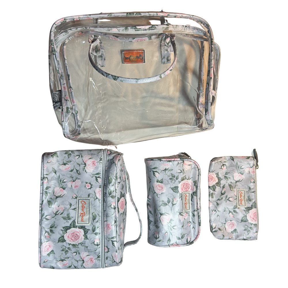 Cotton Road 4-Piece Vanity Set: GREY/ BLUE Set with pink Roses SET