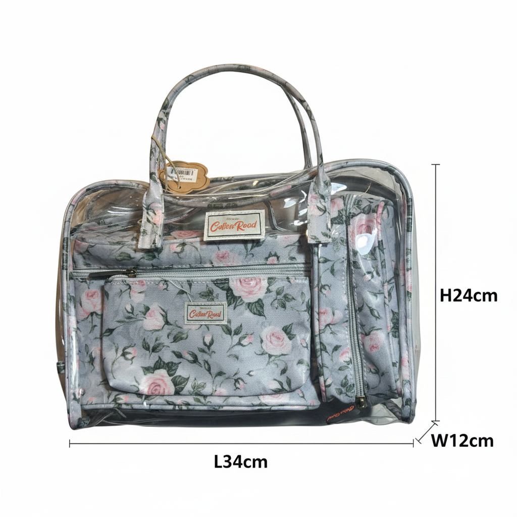 Cotton Road 4-Piece Vanity Set: GREY/ BLUE Set with pink Roses SIZE