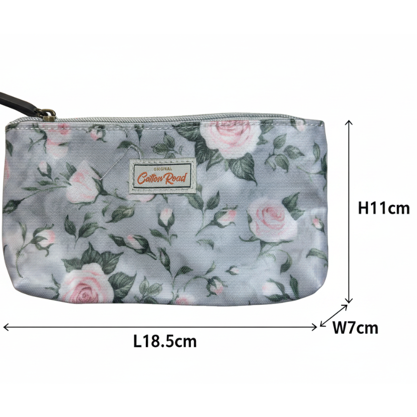 Cotton Road 4-Piece Vanity Set: GREY/ BLUE Set with pink Roses SMALL BAG SIZE
