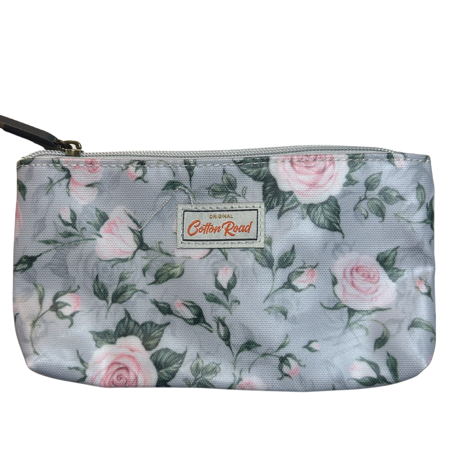 Cotton Road 4-Piece Vanity Set: GREY/ BLUE Set with pink Roses bag SMALL