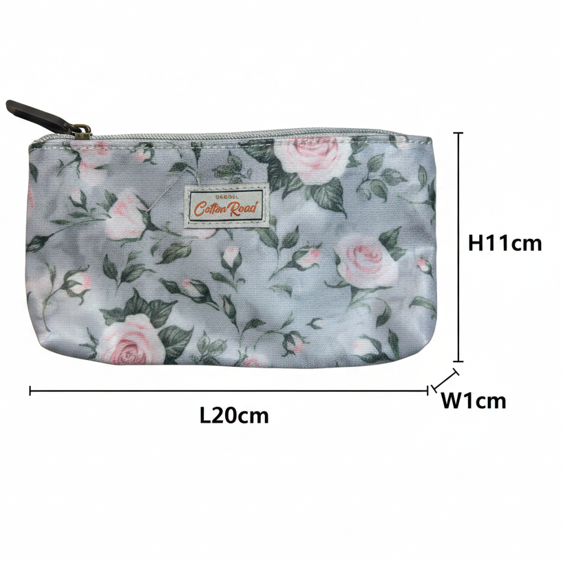 Cotton Road 4-Piece Vanity Set: GREY/ BLUE Set with pink Roses bag SMALL SIZE