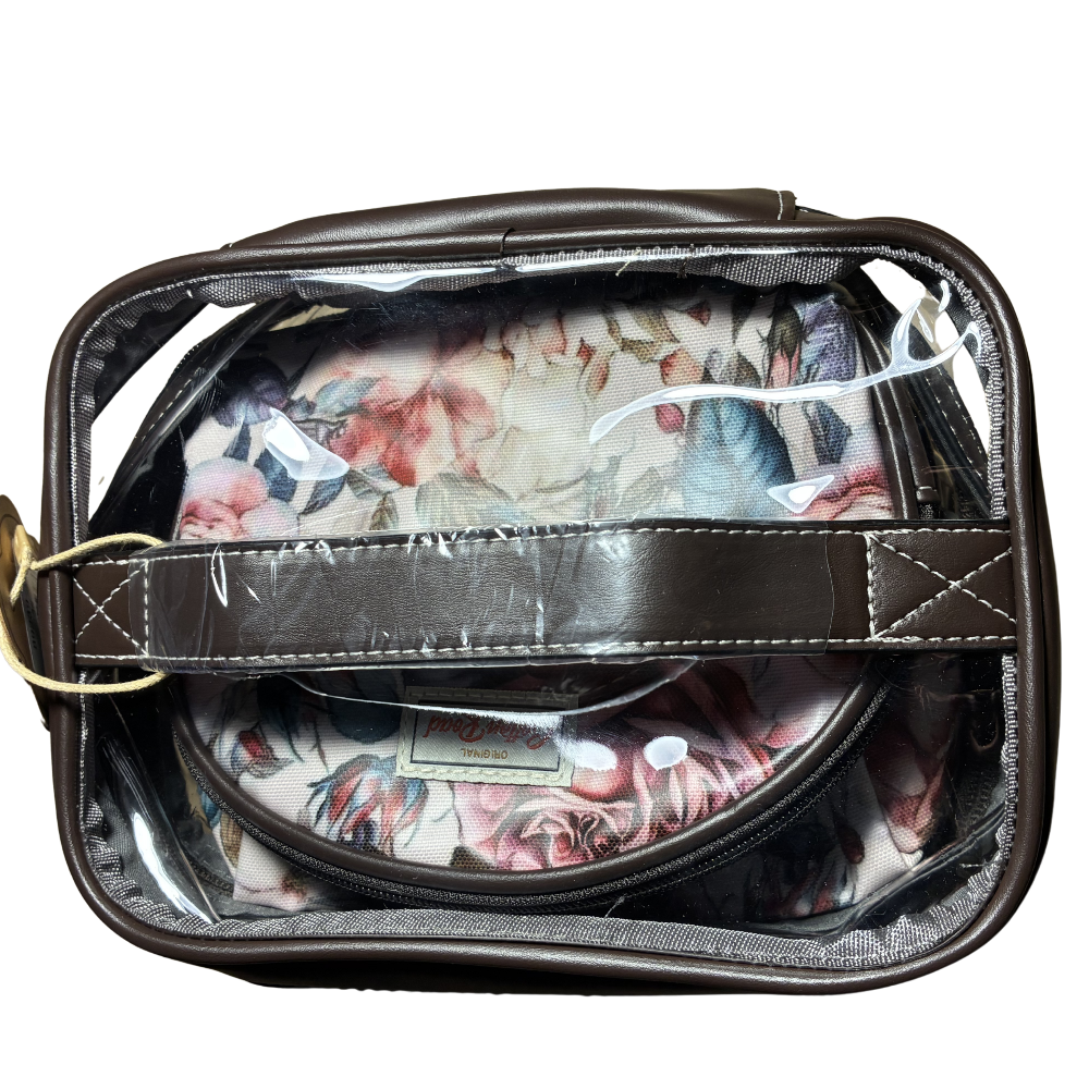 Cotton Road 4-Piece Vanity Set: PINK PVC Cosmetic Bag Set Bag with ROSES SET