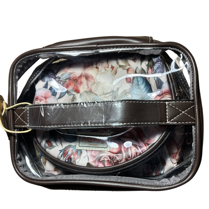 Cotton Road 4-Piece Vanity Set: PINK PVC Cosmetic Bag Set Bag with ROSES SET