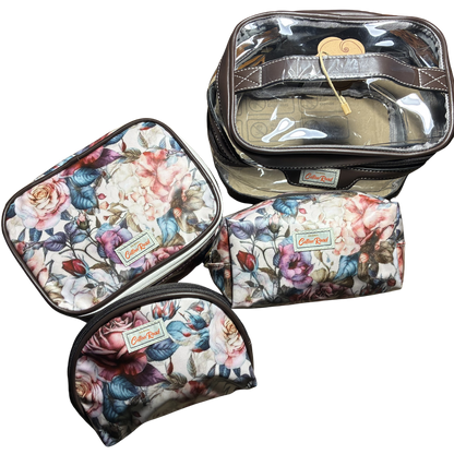 Cotton Road 4-Piece Vanity Set: PINK PVC Cosmetic Bag Set Bag with ROSES SET UNPACKED