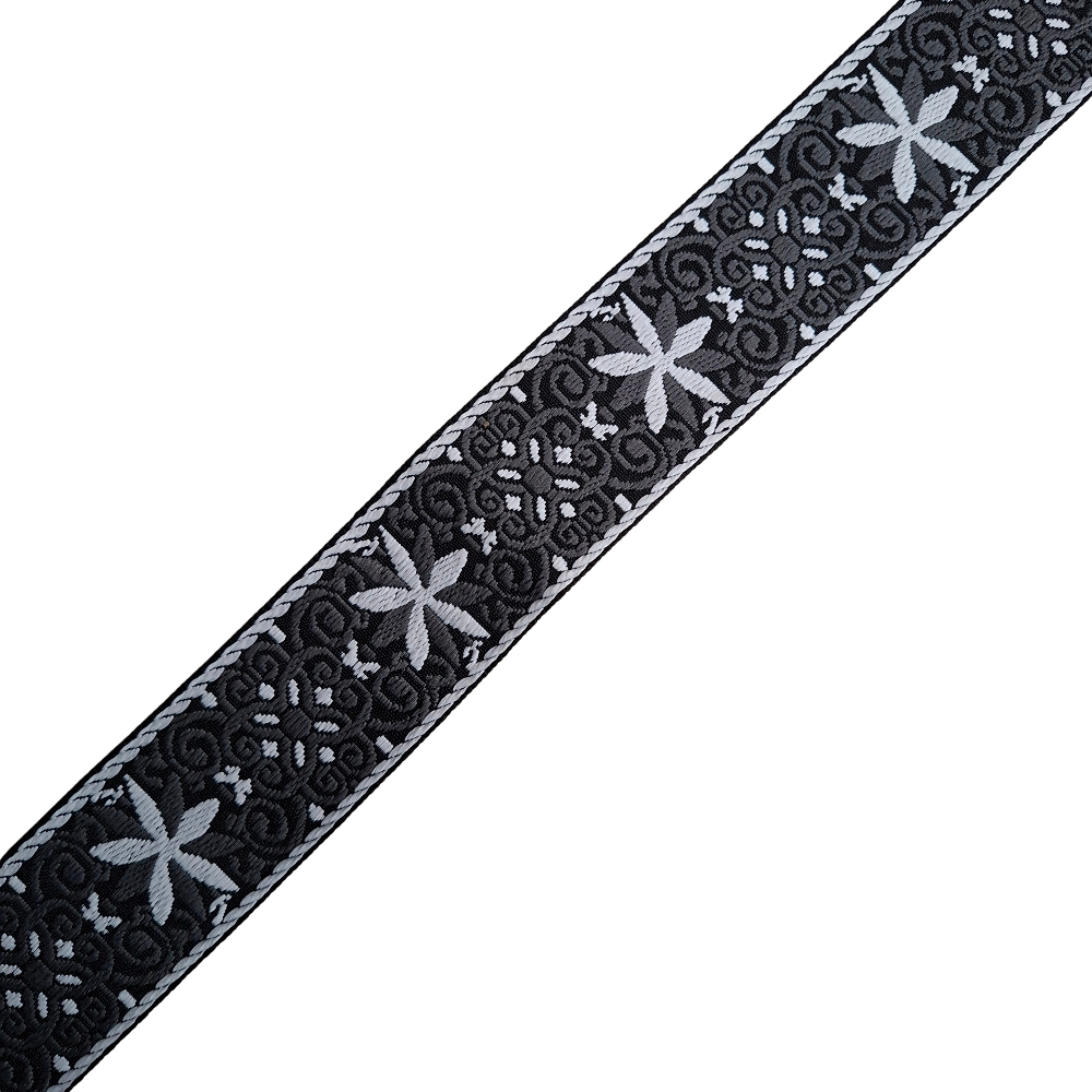 Cotton Road Adjustable Bag Strap: BLACK & WHITE Pattern with Logo Detail zoomed