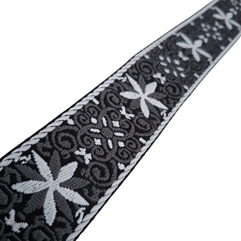 Cotton Road Adjustable Bag Strap: BLACK & WHITE Pattern with Logo Details