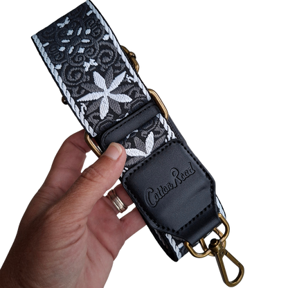 Cotton Road Adjustable Bag Strap: BLACK & WHITE Pattern with Logo Details branded