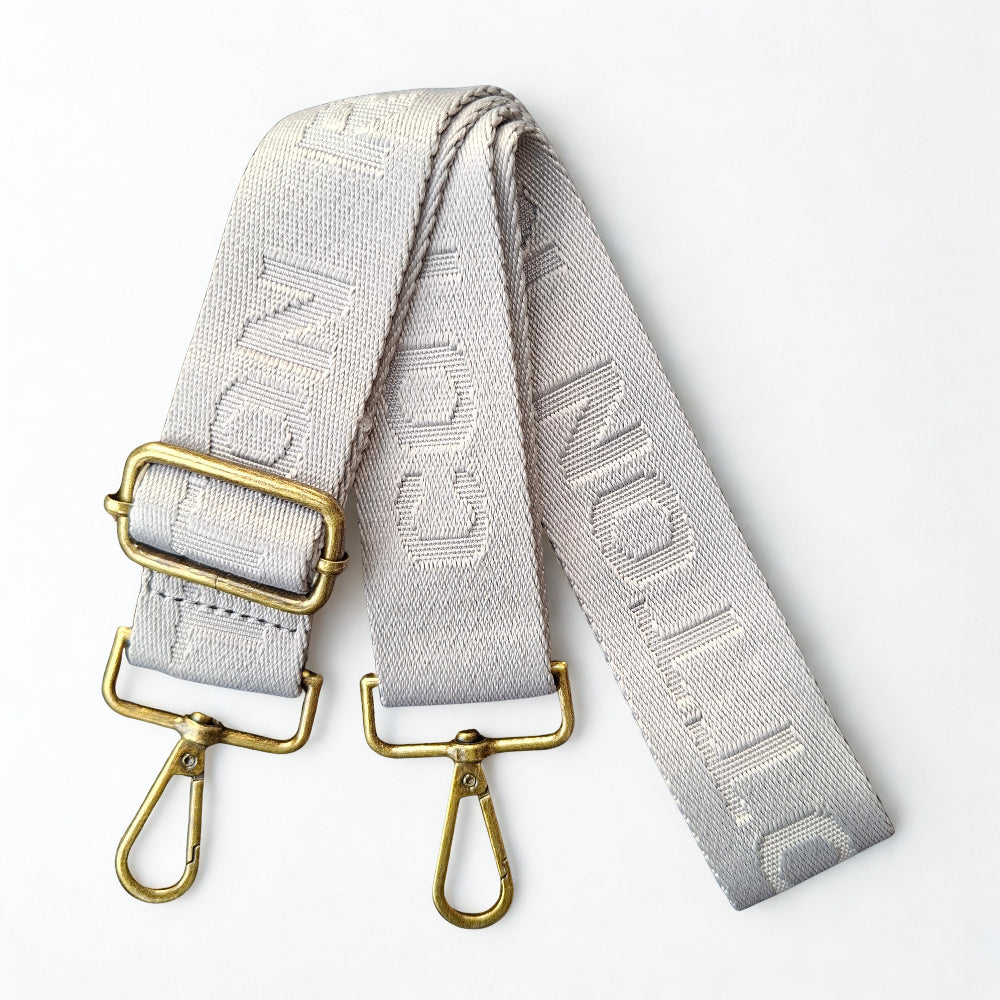 Cotton Road Adjustable Bag Strap: SOFT GREY Tonal Logo BRANDED FOLDED