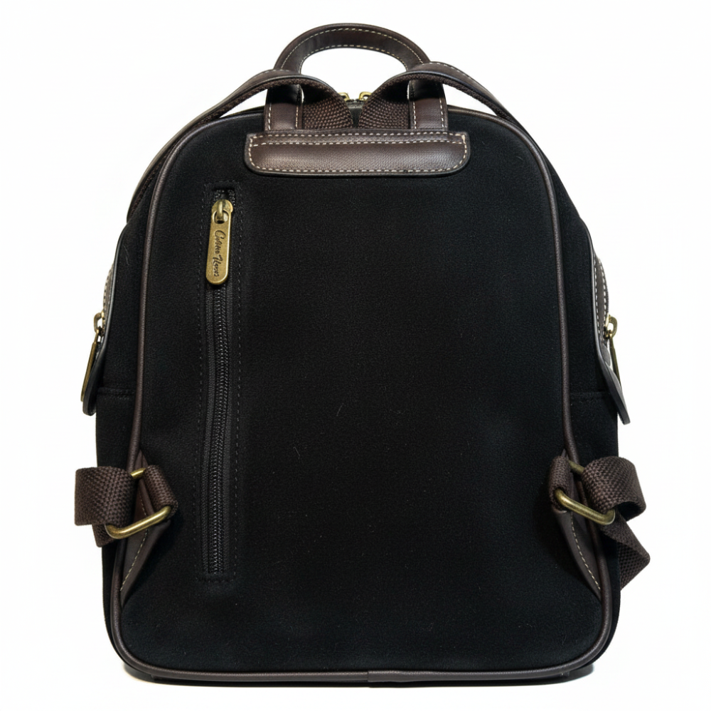 Cotton Road Backpack: BLACK Matte Suede PU Leather Mini Backpack BACK VIEW