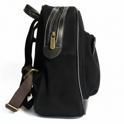 Cotton Road Backpack: BLACK Matte Suede PU Leather Mini Backpack SIDE VIEW