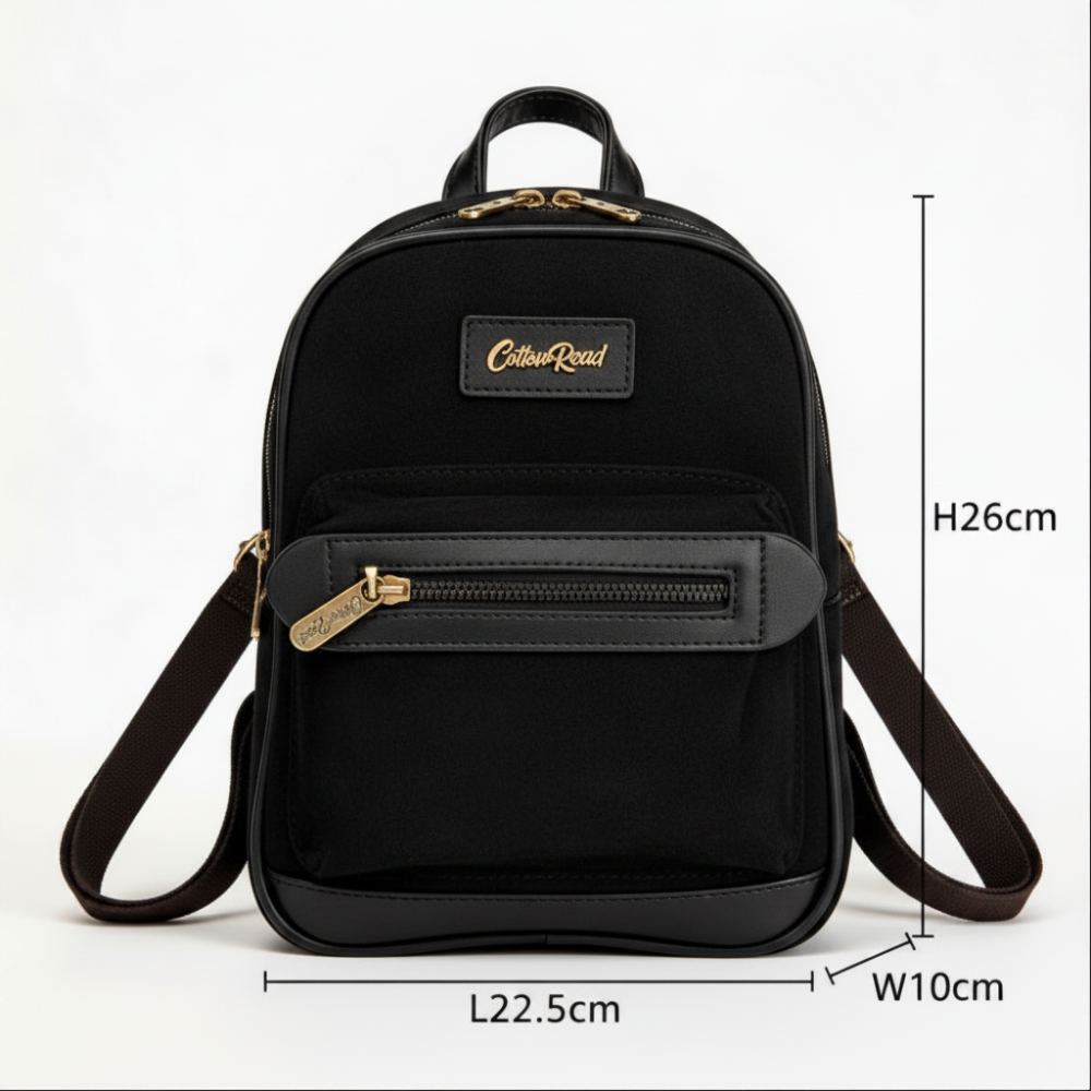 Cotton Road Backpack: BLACK Matte Suede PU Leather Mini Backpack SIZE