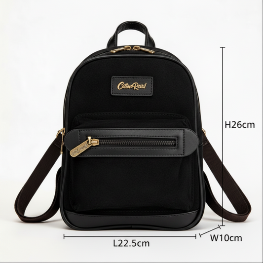 Cotton Road Backpack: BLACK Matte Suede PU Leather Mini Backpack SIZE