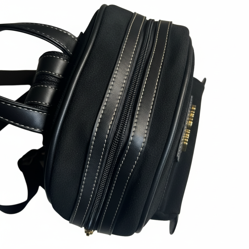 Cotton Road Backpack: BLACK Matte Suede PU Leather Mini Backpack TOP VIEW
