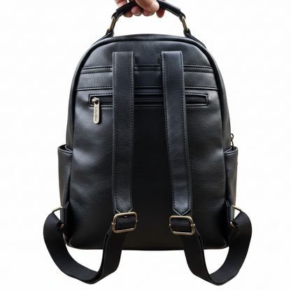 Cotton Road Backpack: BLACK PU Leather Vintage Style Backpack BACK