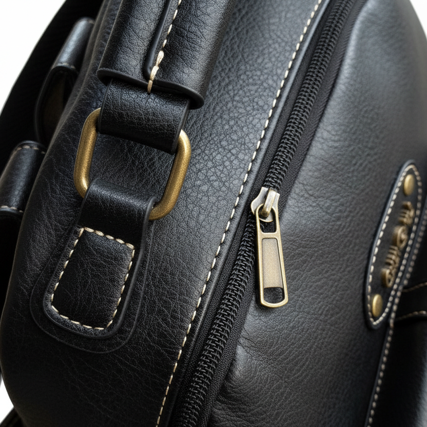 Cotton Road Backpack: BLACK PU Leather Vintage Style Backpack BACK TOP